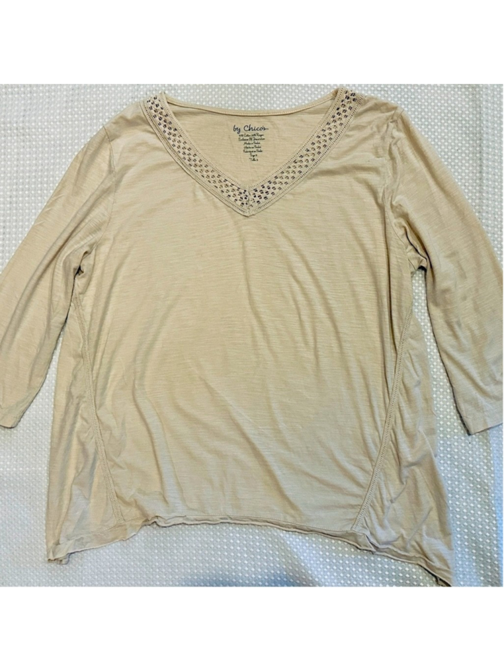 Chico's Cream Beige Top Crochet Lace VNeck
